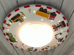 Coole Deckenlampe Baustellen Motiv fürs Kinderzimmer Schlummerlicht bunt Ø 54cm