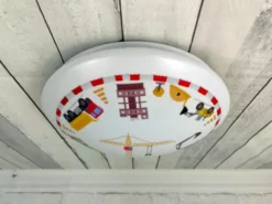 Coole Deckenlampe mit Baustellen Motiv fürs Kinderzimmer, bunt Ø 35cm