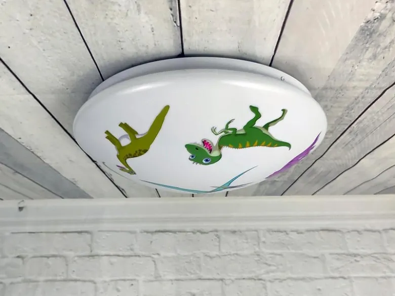 Coole Deckenlampe mit Dino Motiv fürs Kinderzimmer, bunt Ø 35cm