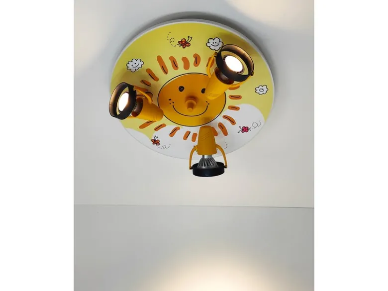 Coole Deckenlampe mit Sonnen Motiv für Kinderzimmer 3 flammig schwenkbar Ø 35cm
