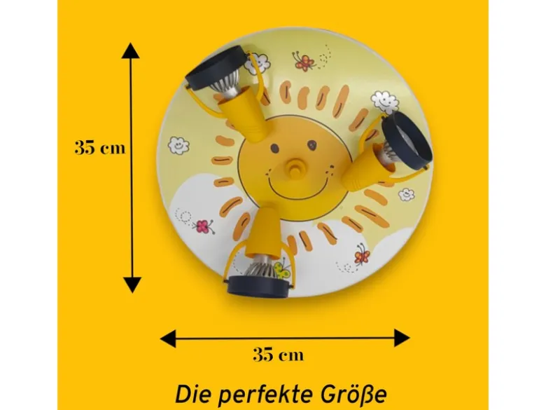 Coole Deckenlampe mit Sonnen Motiv für Kinderzimmer 3 flammig schwenkbar Ø 35cm