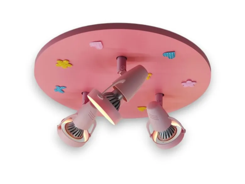 Coole Deckenlampe Natur Motive für Kinderzimmer 3 flammig schwenkbar Rosa Ø 35cm