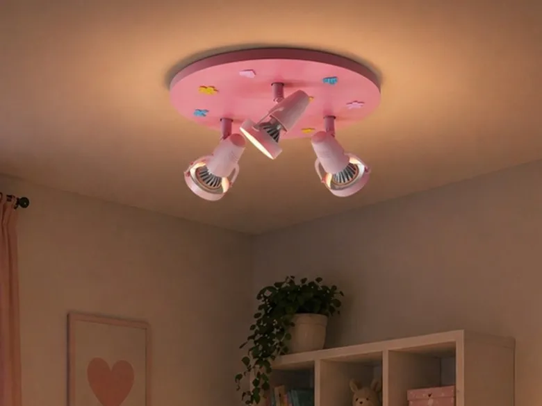 Coole Deckenlampe Natur Motive für Kinderzimmer 3 flammig schwenkbar Rosa Ø 35cm