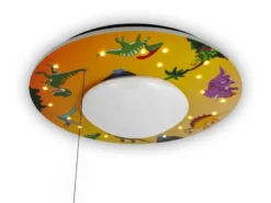 Coole LED Deckenleuchte Dino Motiv fürs Kinderzimmer Schlummerlicht bunt Ø54cm