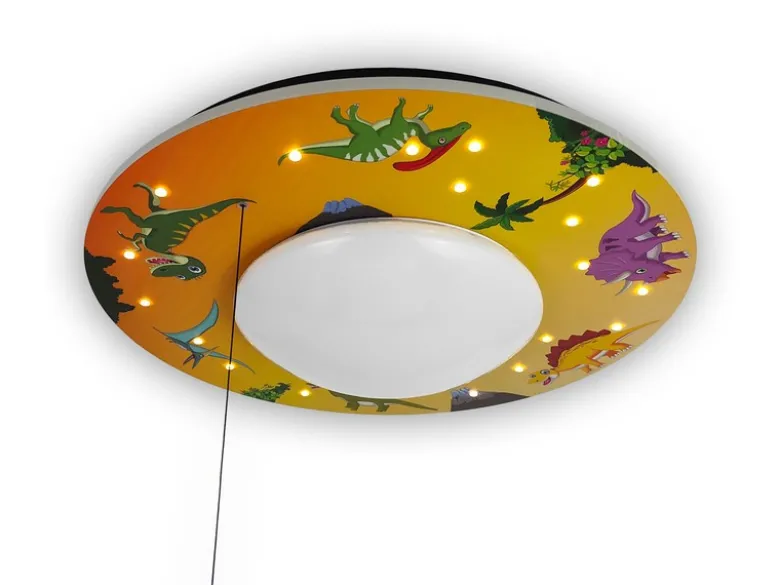 Coole LED Deckenleuchte Dino Motiv fürs Kinderzimmer Schlummerlicht bunt Ø54cm