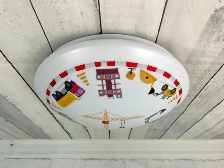 Coole LED Deckenleuchte mit Baustellen Motiv fürs Kinderzimmer, bunt Ø 35cm
