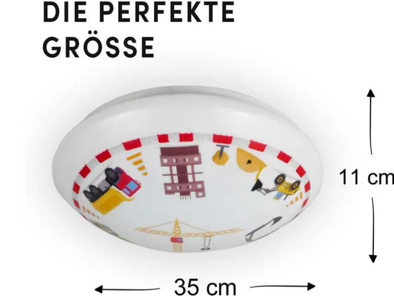 Coole LED Deckenleuchte mit Baustellen Motiv fürs Kinderzimmer, bunt Ø 35cm