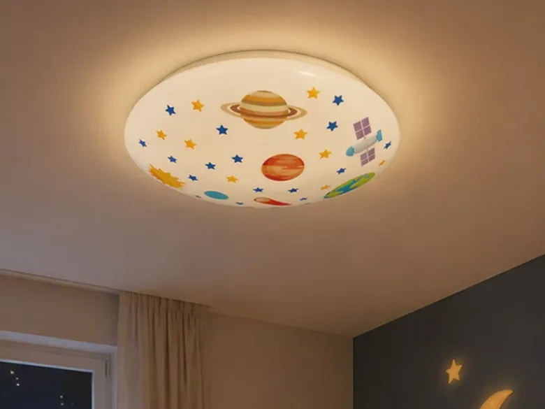 Coole LED Deckenleuchte mit Weltall Motiv fürs Kinderzimmer, bunt Ø 35cm