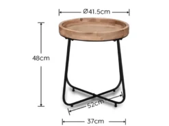 Couchtisch 2 teilig rund Metallgestell Schwarz, Tischplatte Holzoptik