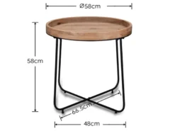 Couchtisch 2 teilig rund Metallgestell Schwarz, Tischplatte Holzoptik