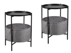 Couchtisch 2er Set aus Metall mit Stoff Korb Höhe 61cm