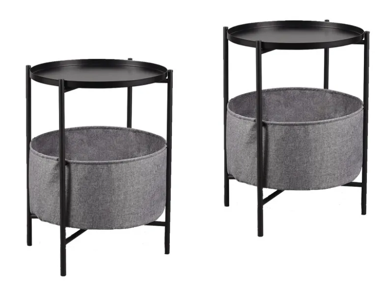 Couchtisch 2er Set aus Metall mit Stoff Korb Höhe 61cm