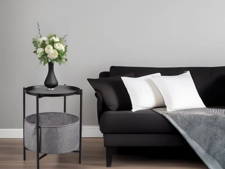 Couchtisch 2er Set aus Metall mit Stoff Korb Höhe 61cm