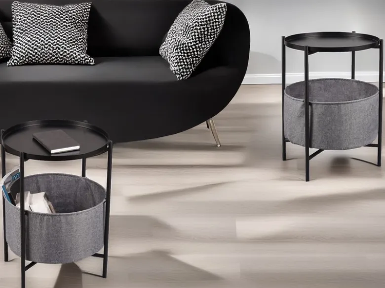 Couchtisch 2er Set aus Metall mit Stoff Korb Höhe 61cm