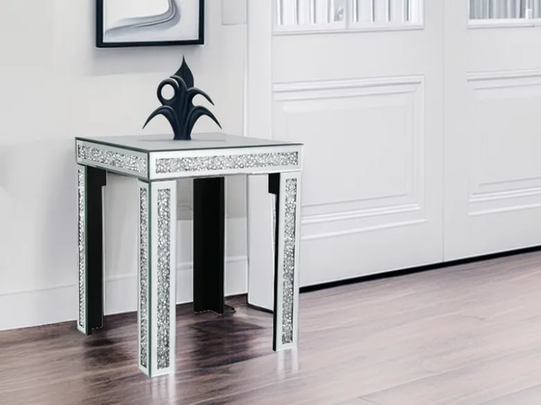 Couchtisch 2er Set mit Spiegelglas und Glitzereffekt, Höhe 50cm