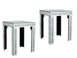 Couchtisch 2er Set mit Spiegelglas und Glitzereffekt, Höhe 50cm