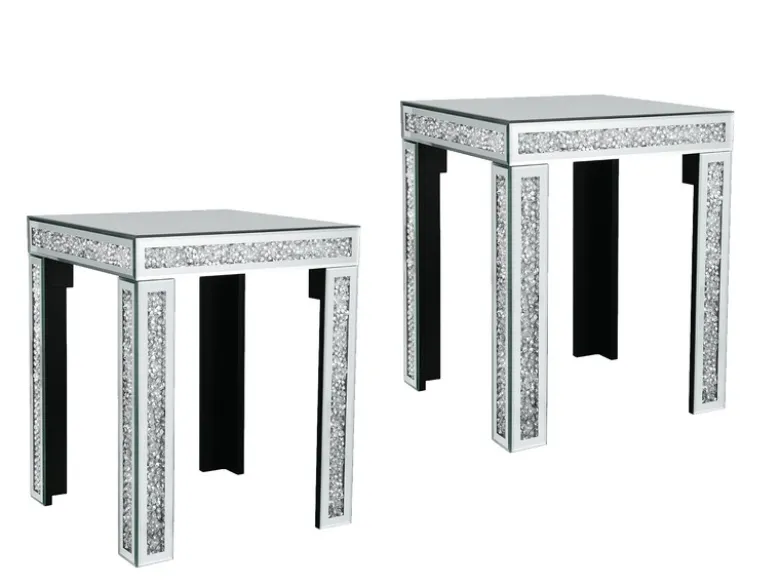 Couchtisch 2er Set mit Spiegelglas und Glitzereffekt, Höhe 50cm