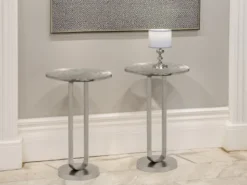 Couchtisch 2er Set rund aus Metall in Silber, Höhe 61cm