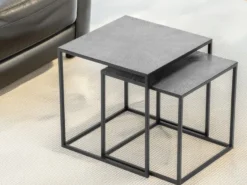 Couchtisch HILLARY 2er Set - Satztisch Metall in Schwarz Silber