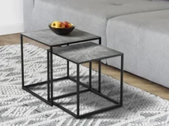 Couchtisch HILLARY 2er Set - Satztisch Metall in Schwarz Silber