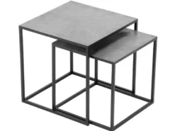 Couchtisch HILLARY 2er Set - Satztisch Metall in Schwarz Silber