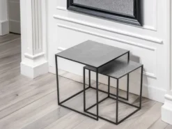 Couchtisch SHANIA 2er Set - Satztisch Metall in Schwarz Silber
