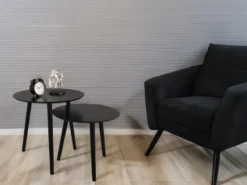 Couchtisch VILANA 2 teilig - Satztisch rund in Schwarz
