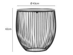 Couchttisch 2 teilig Korbtisch Metall Schwarz mit Tischplatte Silber, Höhe 42cm