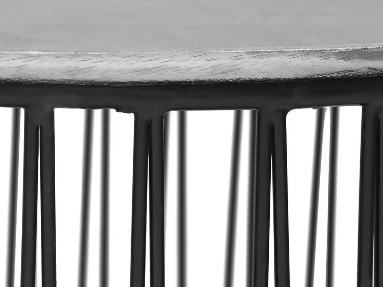 Couchttisch 2 teilig Korbtisch Metall Schwarz mit Tischplatte Silber, Höhe 46cm
