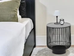 Couchttisch 2 teilig Korbtisch Metall Schwarz mit Tischplatte Silber, Höhe 46cm