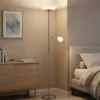 Deckenfluter GERRY mit Flex Leselampe, Silber & Glasschirm Weiß, Höhe 180cm