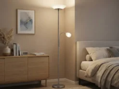 Deckenfluter GERRY mit Flex Leselampe, Silber & Glasschirm Weiß, Höhe 180cm