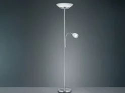 Deckenfluter GERRY mit Flex Leselampe, Silber & Glasschirm Weiß, Höhe 180cm