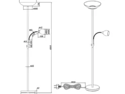 Deckenfluter GERRY mit Flex Leselampe, Silber & Glasschirm Weiß, Höhe 180cm