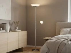 Deckenfluter GERRY mit Flex Leselampe, Silber & Glasschirm Weiß, Höhe 180cm