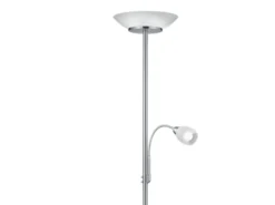 Deckenfluter GERRY mit Flex Leselampe, Silber & Glasschirm Weiß, Höhe 180cm