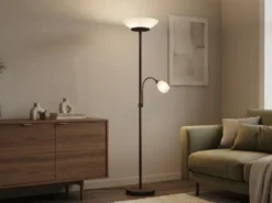 Deckenfluter GERRY mit Flex Leselampe, Rostoptik & Glas Weiß, Höhe 180cm