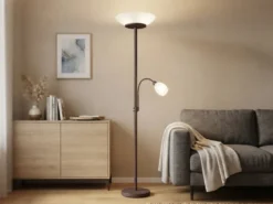 Deckenfluter GERRY mit Flex Leselampe, Rostoptik & Glas Weiß, Höhe 180cm