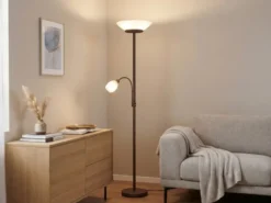 Deckenfluter GERRY mit Flex Leselampe, Rostoptik & Glas Weiß, Höhe 180cm