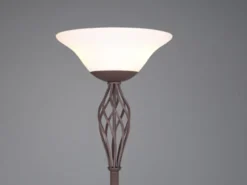 Deckenfluter Landhausstil Rostoptik mit Glasschirm Weiß & E27 LED, Höhe 180cm