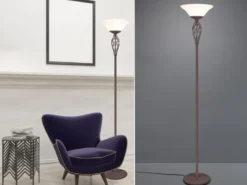 Deckenfluter Landhausstil Rostoptik mit Glasschirm Weiß & E27 LED, Höhe 180cm