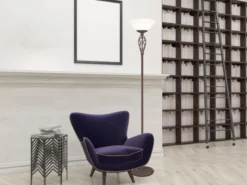 Deckenfluter Landhausstil Rostoptik mit Glasschirm Weiß & E27 LED, Höhe 180cm