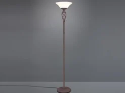Deckenfluter Landhausstil Rostoptik mit Glasschirm Weiß & E27 LED, Höhe 180cm