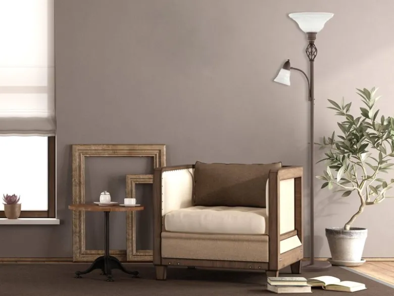 Deckenfluter RUSTICA im Landhausstil Rostoptik mit Leselampe, Höhe 180cm