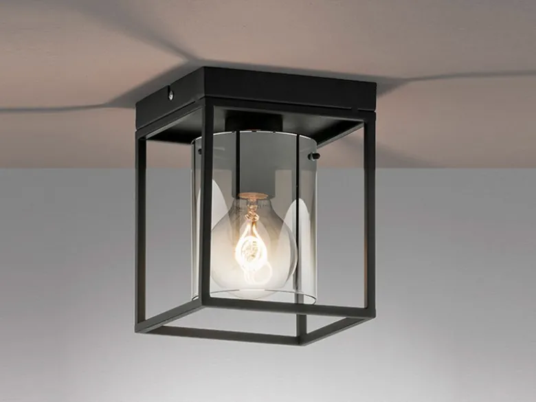 Deckenlampe 1-flammig Schwarz mit Rauchglas & LED dimmbar, Quadrat 16cm