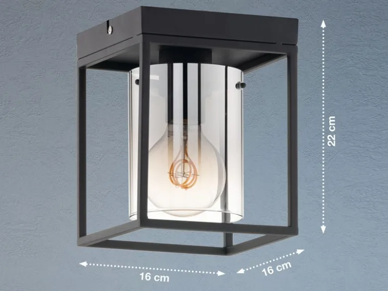 Deckenlampe 1-flammig Schwarz mit Rauchglas & LED dimmbar, Quadrat 16cm