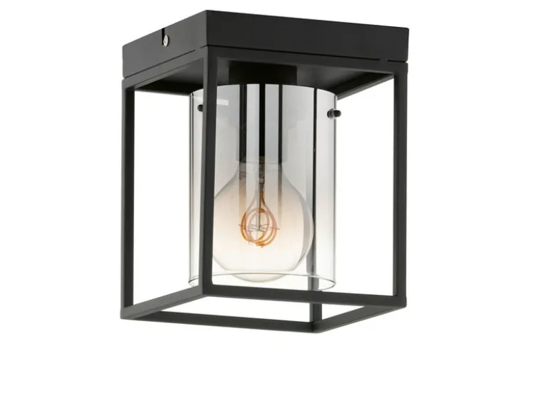 Deckenlampe 1-flammig Schwarz mit Rauchglas & LED dimmbar, Quadrat 16cm