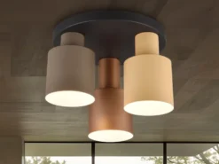Deckenleuchte AGUDO 3-flammig Metall Lampenschirme Coffee Töne, Ø 37cm