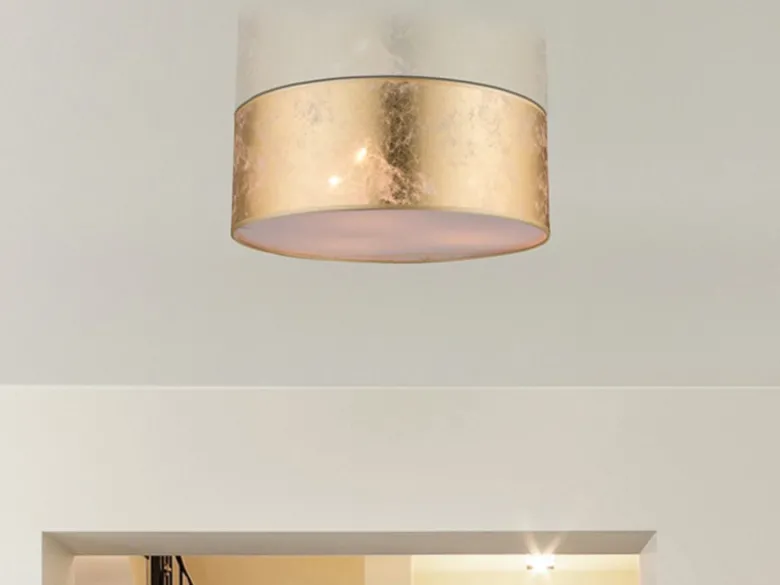 Deckenleuchte AMY mit Stoff Lampenschirm goldfarbig, Ø 40cm