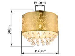 Deckenleuchte AMY mit Stoff Lampenschirm Gold & Kristall Behang, Ø 40cm